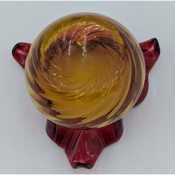 Vintage Red and Amber Amberina Optic Swirl Ruffle Top Vase Bowl - Picture 10 of 14